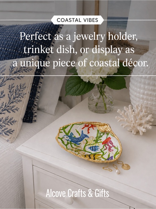 Alcove Crafts & Gifts Other - Handmade Decoupage Clam Shell Jewelry Dish | Coastal Trinket Tray, Nautical Gift